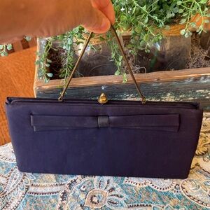 Black Satin Envelope Clutch Wristlet Jackie O Era Late 1950s Early 1960s
